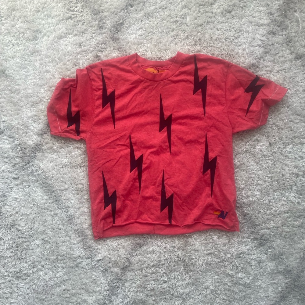 Aviator Nation WOMEN'S BOLT STITCH REPEAT BOYFRIEND TEE - WARM RED // BLACK